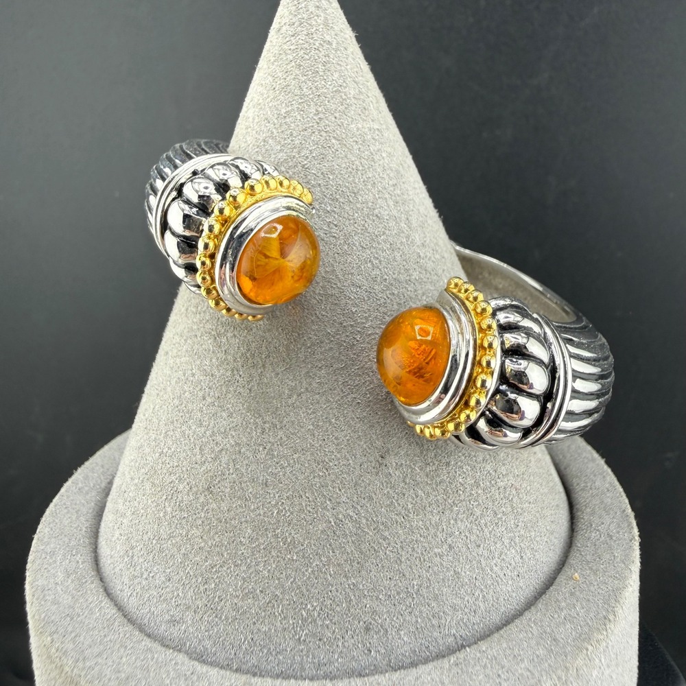 Vintage Hinged Cuff Bracelet‎ Gold Tone Ribbed Silver Tone Statement 6in
